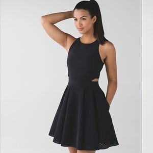 Lululemon Away Dress Black Cut Out Back Perforated Fit Flare Size 4